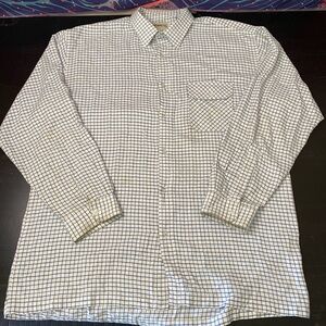 Classic White & Navy Grid Button-Down Shirt